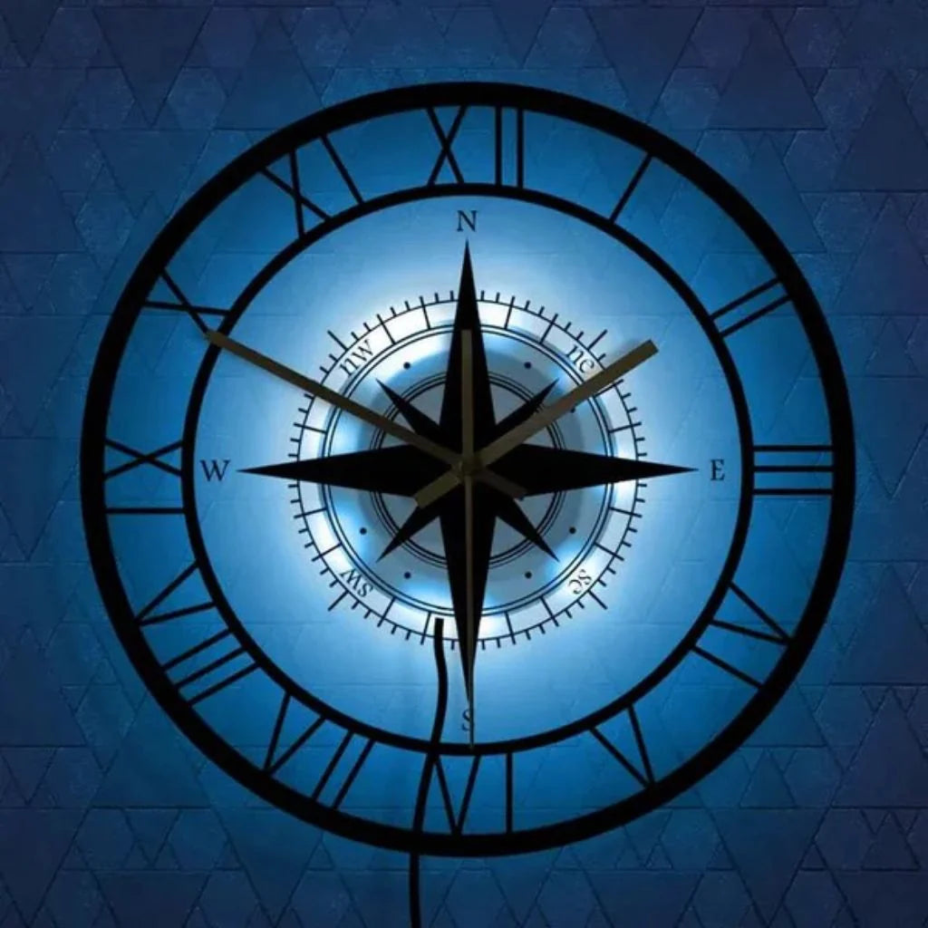 Wall Clock Nautical Compass Silent Movement