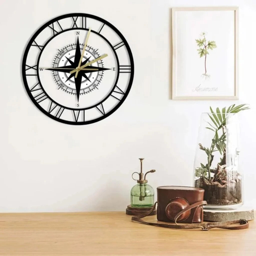 Wall Clock Nautical Compass Silent Movement