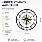 Wall Clock Nautical Compass Silent Movement