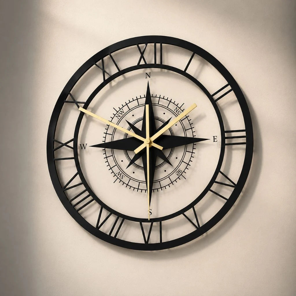Wall Clock Nautical Compass Silent Movement