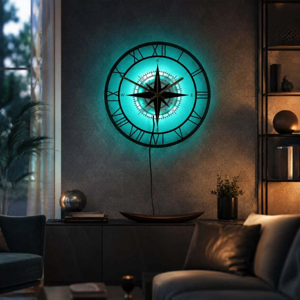 Wall Clock Nautical Compass Silent Movement