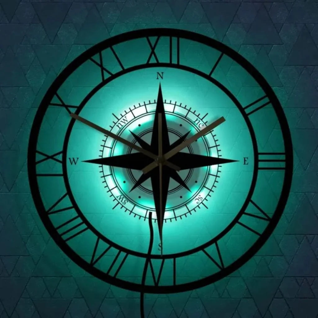 Wall Clock Nautical Compass Silent Movement