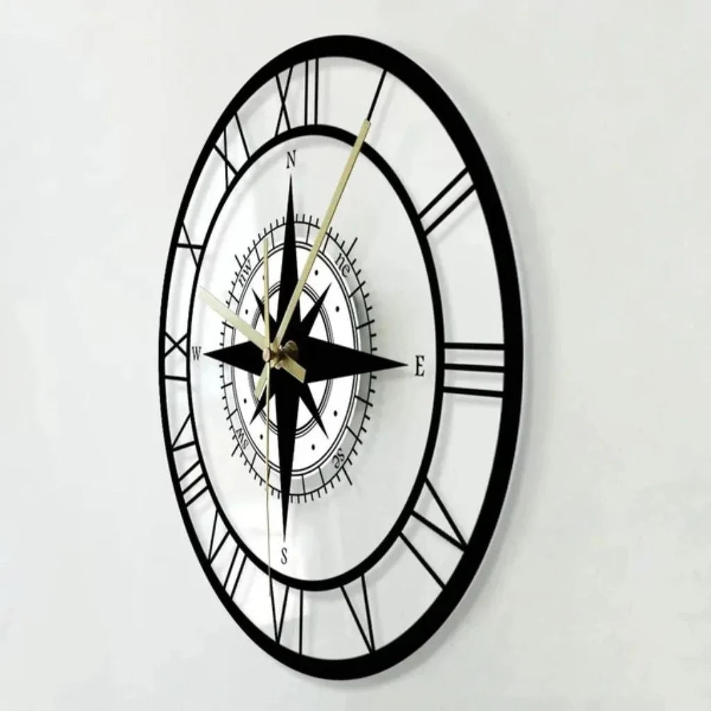 Wall Clock Nautical Compass Silent Movement