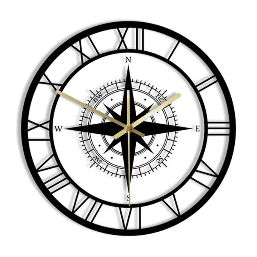 Wall Clock Nautical Compass Silent Movement