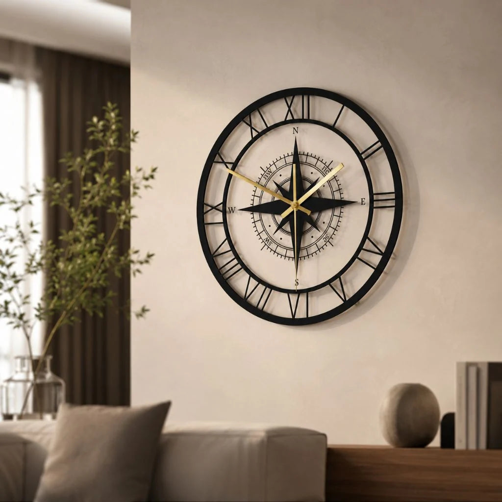 Wall Clock Nautical Compass Silent Movement