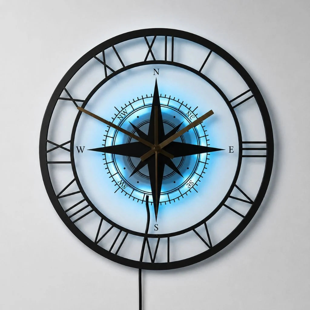Wall Clock Nautical Compass Silent Movement