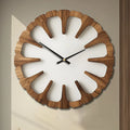 Wall Clock Open Carved Wood Silent Movement