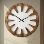 Wall Clock Open Carved Wood Silent Movement