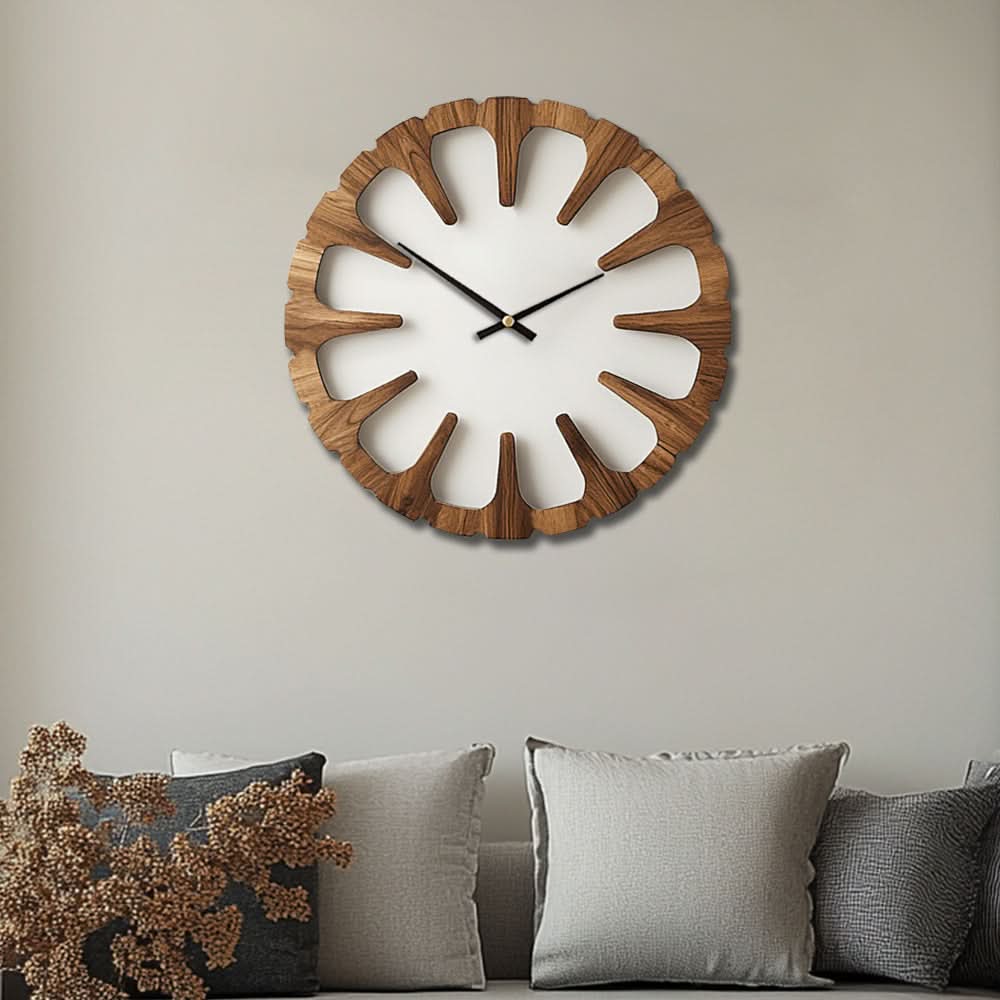 Wall Clock Open Carved Wood Silent Movement