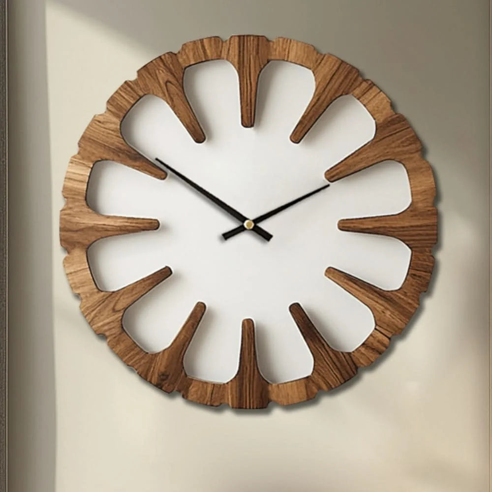 Wall Clock Open Carved Wood Silent Movement