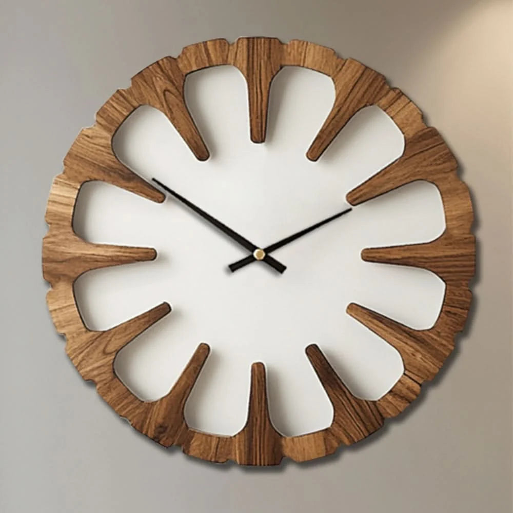 Wall Clock Open Carved Wood Silent Movement