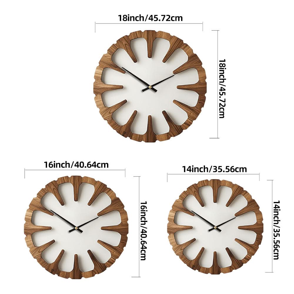 Wall Clock Open Carved Wood Silent Movement