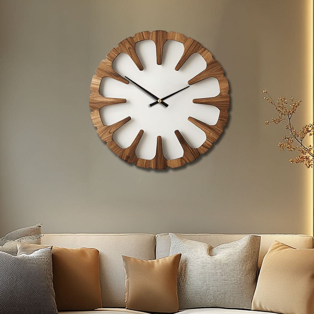 Wall Clock Open Carved Wood Silent Movement