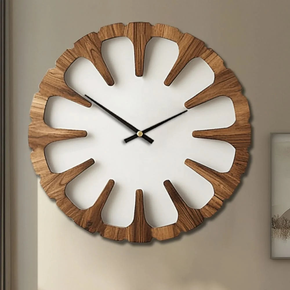 Wall Clock Open Carved Wood Silent Movement