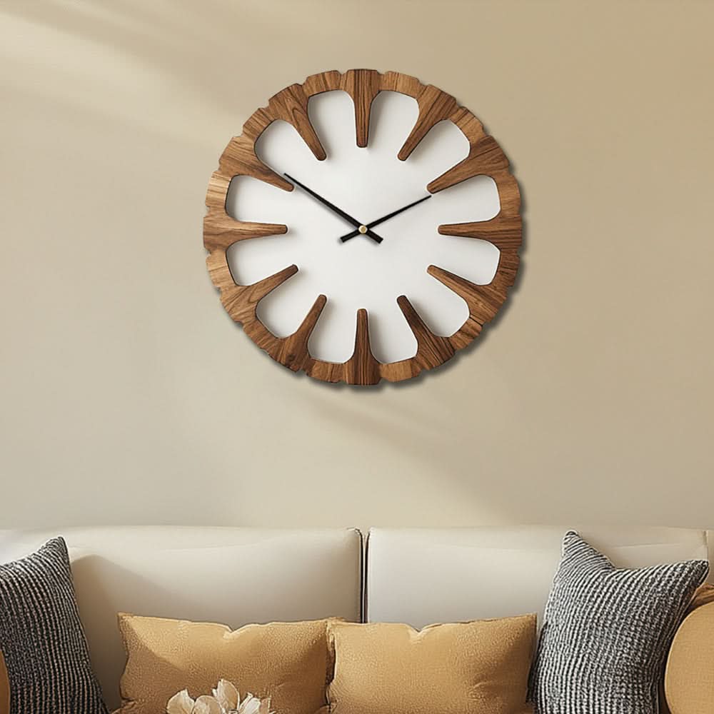 Wall Clock Open Carved Wood Silent Movement