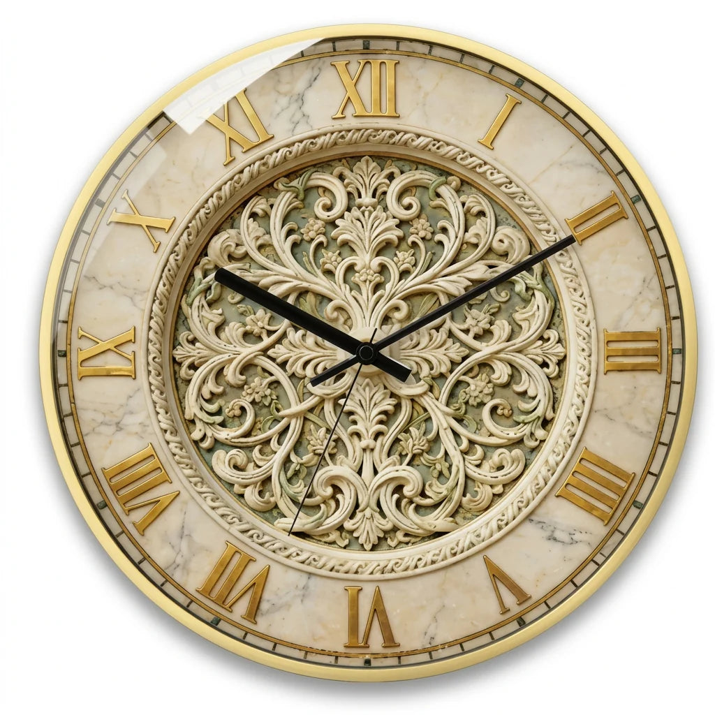 Wall Clock Roman Numerals Silent Wood & Metal