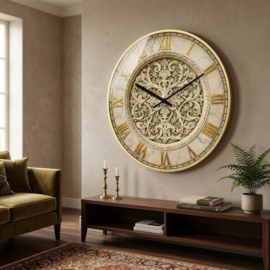Wall Clock Roman Numerals Silent Wood & Metal
