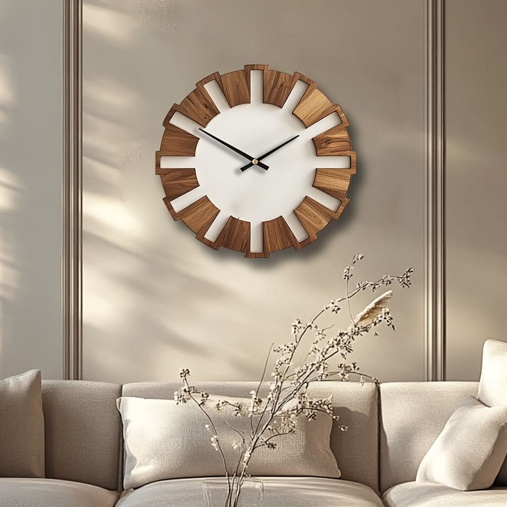 Wall Clock Round Vintage Wood Silent Non-Ticking