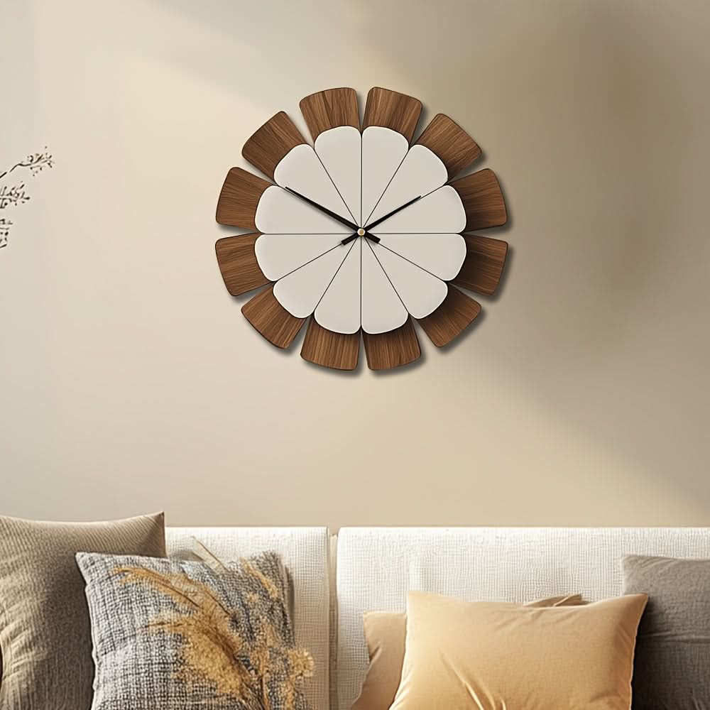Wall Clock Round Wood Frame Battery-Operated