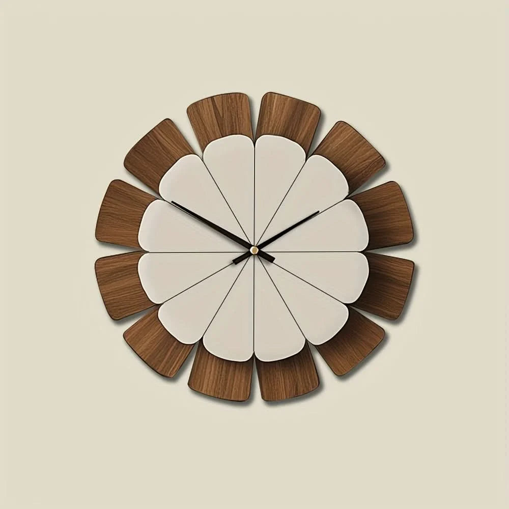Wall Clock Round Wood Frame Battery-Operated