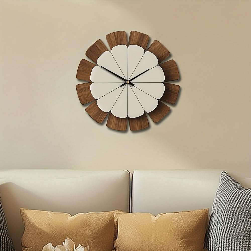Wall Clock Round Wood Frame Battery-Operated