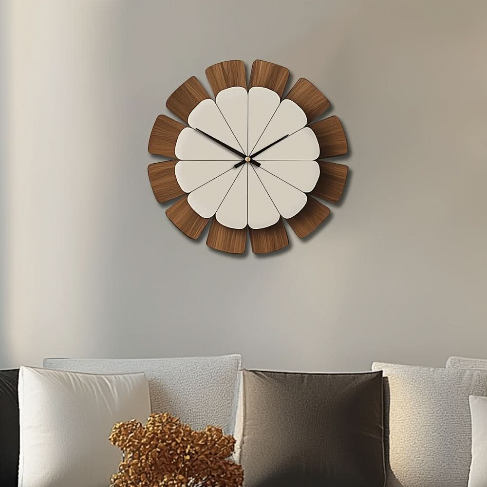 Wall Clock Round Wood Frame Battery-Operated