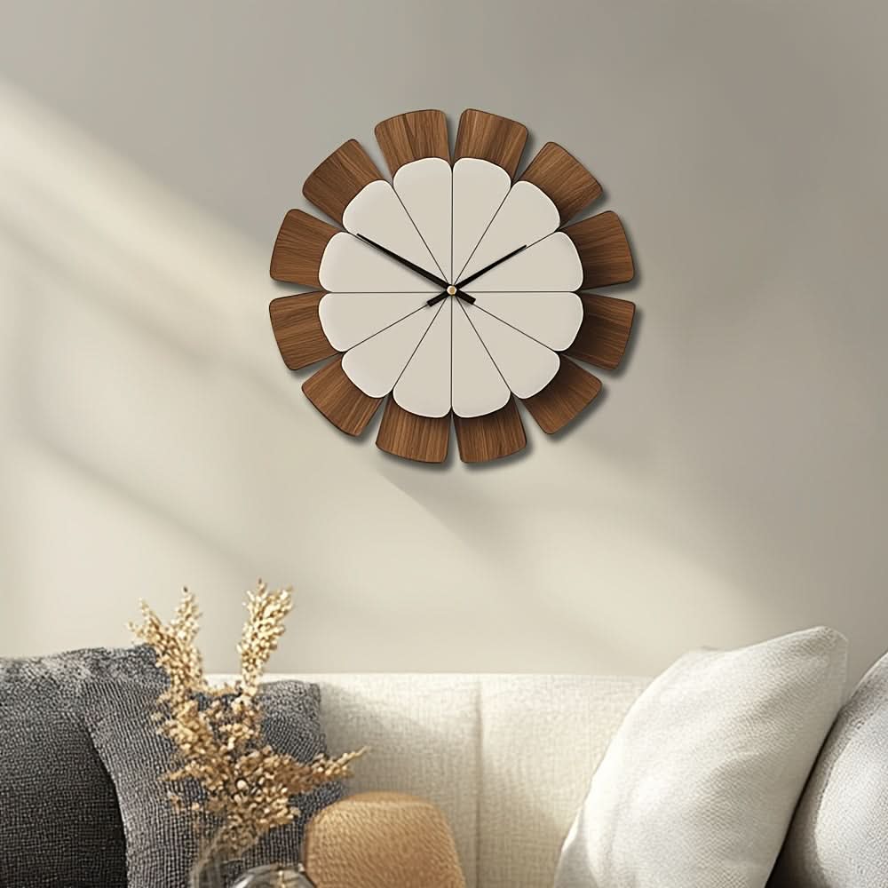 Wall Clock Round Wood Frame Battery-Operated