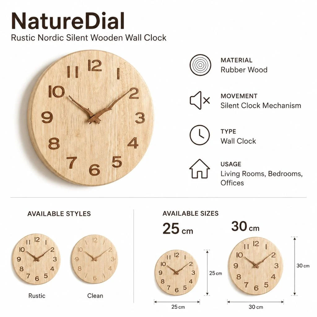 Wall Clock Silent Movement Rubberwood