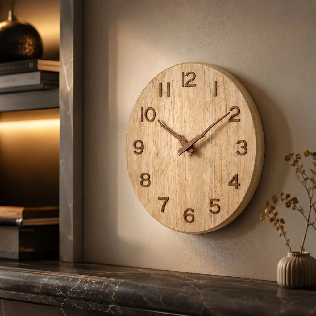 Wall Clock Silent Movement Rubberwood