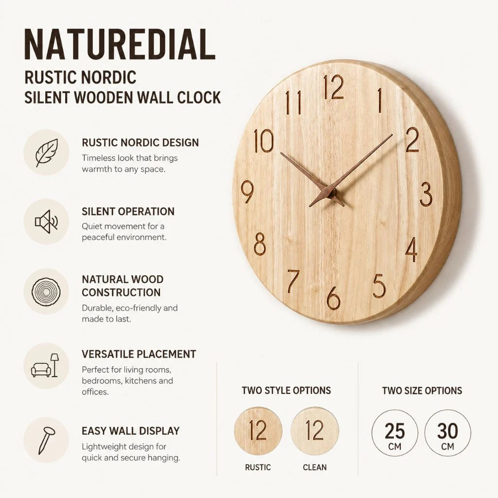 Wall Clock Silent Movement Rubberwood