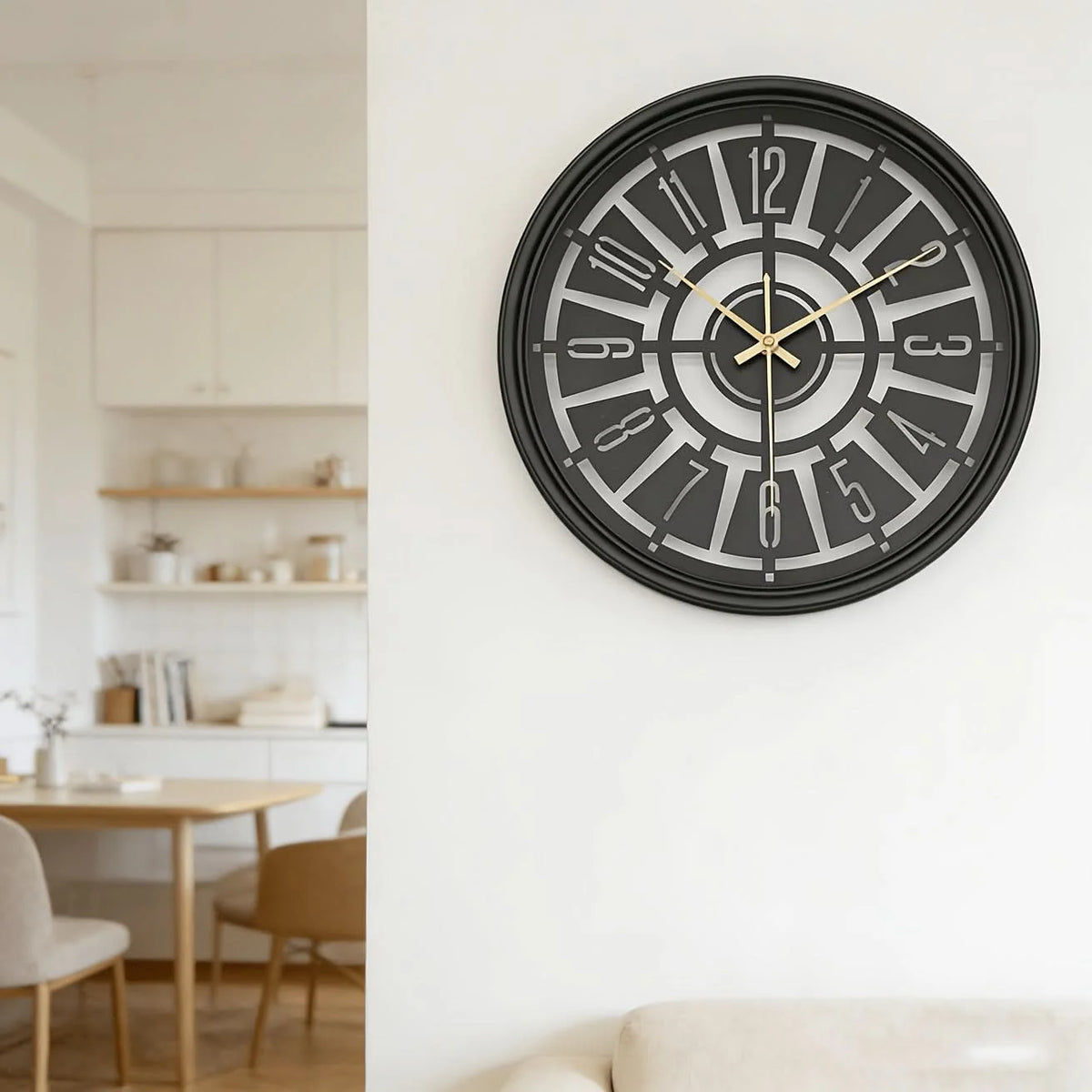 Wall Clock Silent Non-Ticking 3D Iron Frame