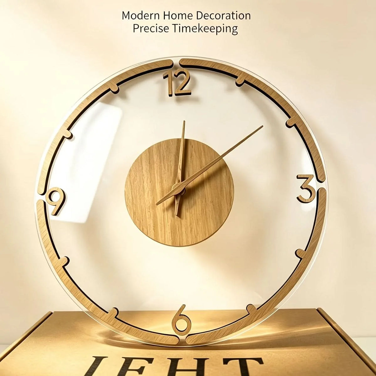 Wall Clock Silent Non-Ticking Wood & Acrylic 11.8 Inch