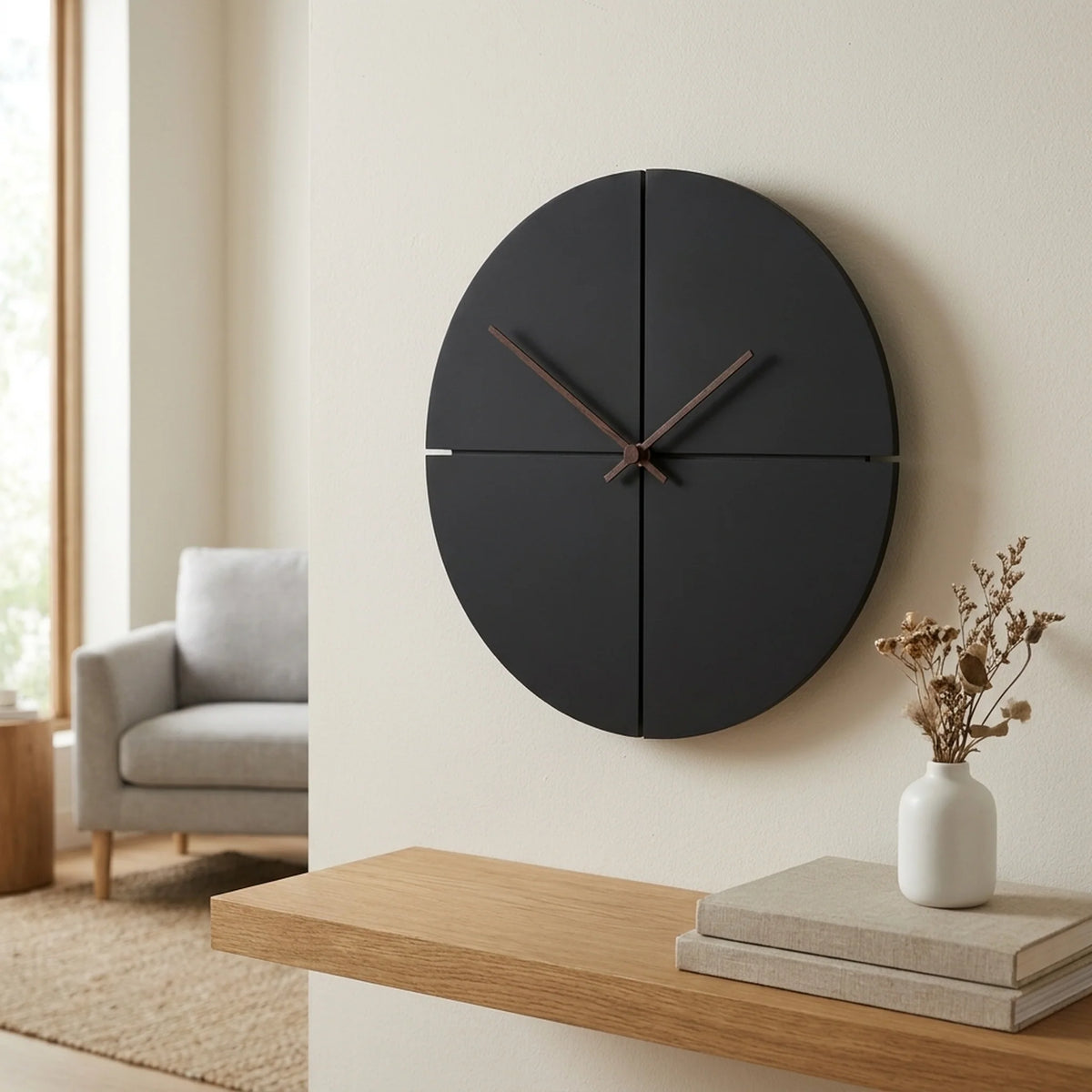 Wall Clock Silent Quartz Bamboo Frame & Walnut Hands