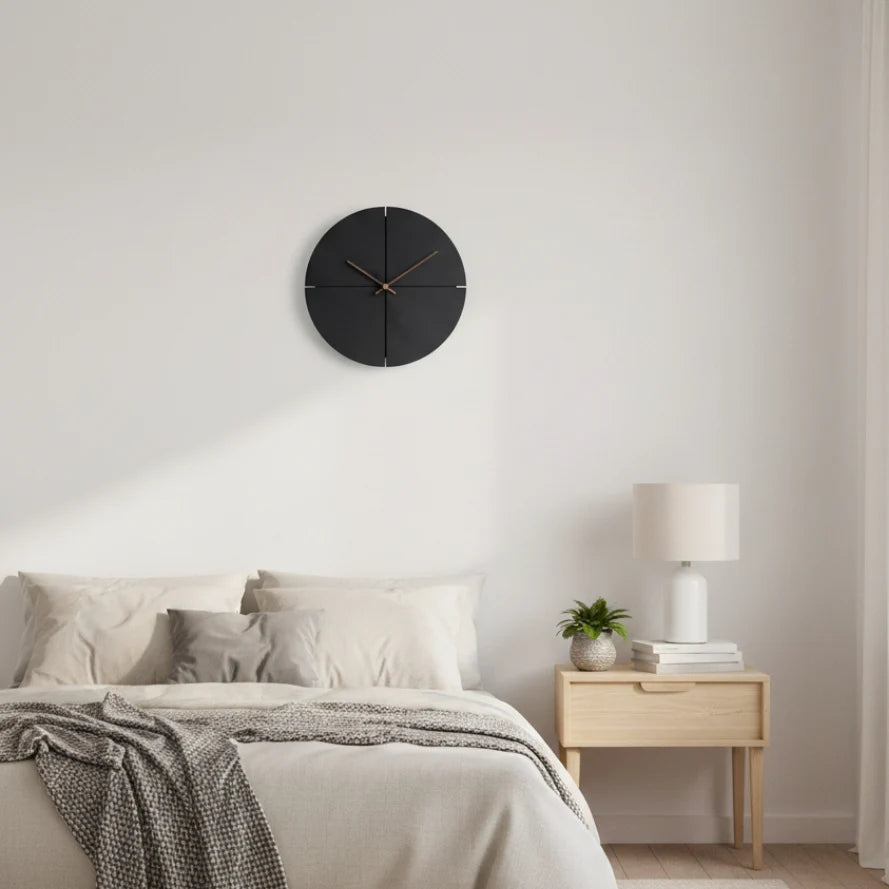 Wall Clock Silent Quartz Bamboo Frame & Walnut Hands