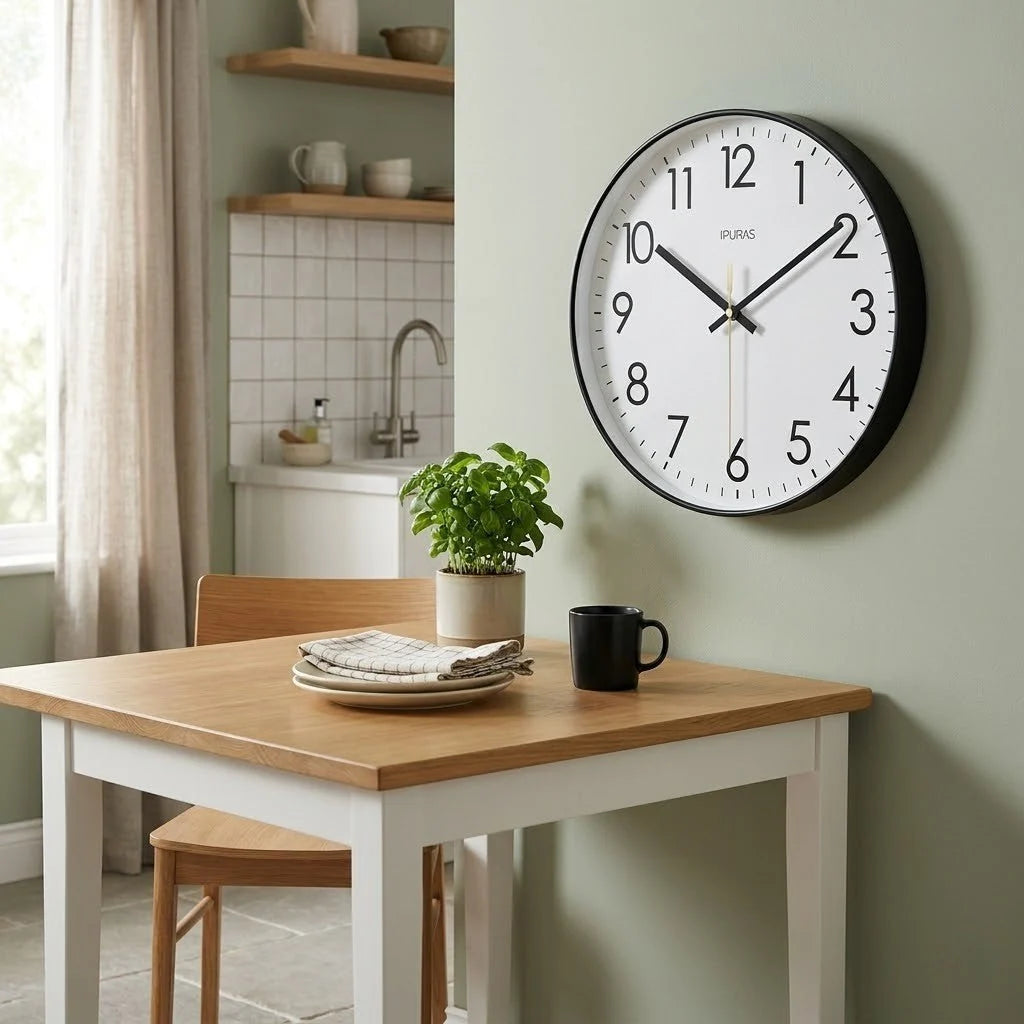 Wall Clock Silent Quartz Glass Face Battery Operated