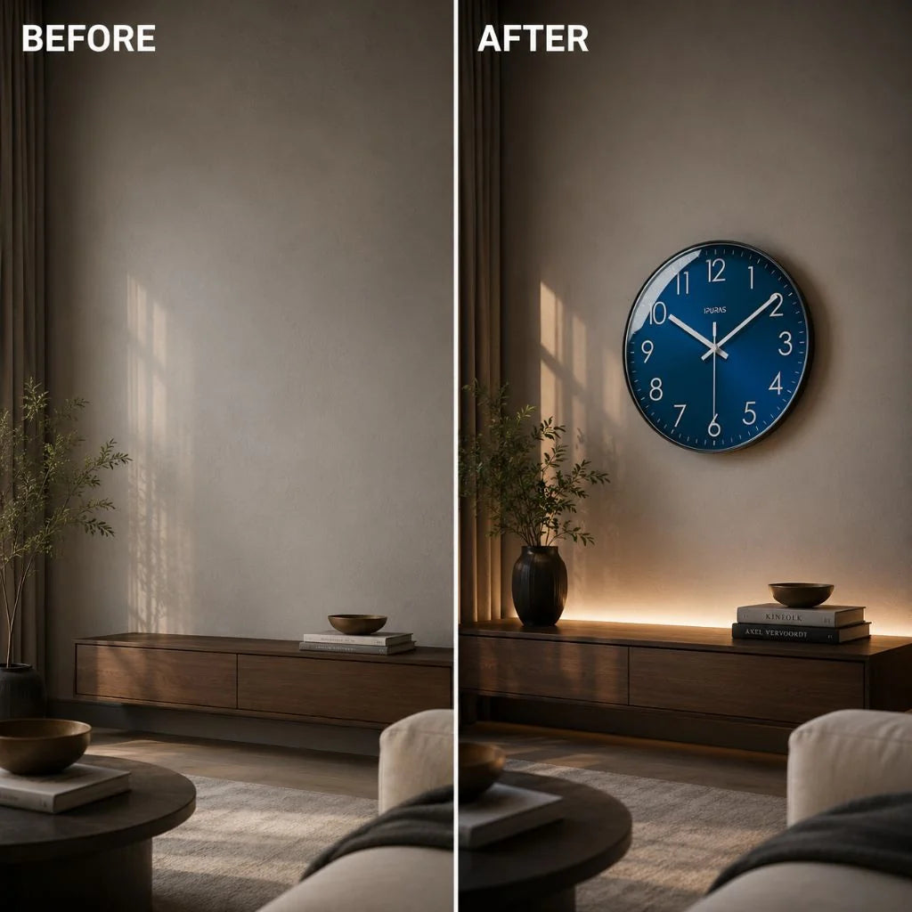 Wall Clock Silent Quartz Minimalist Glass Face