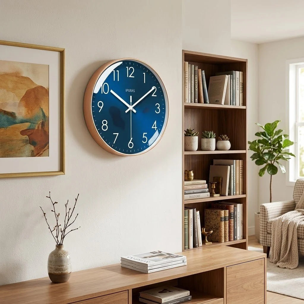 Wall Clock Silent Quartz Minimalist Glass Face