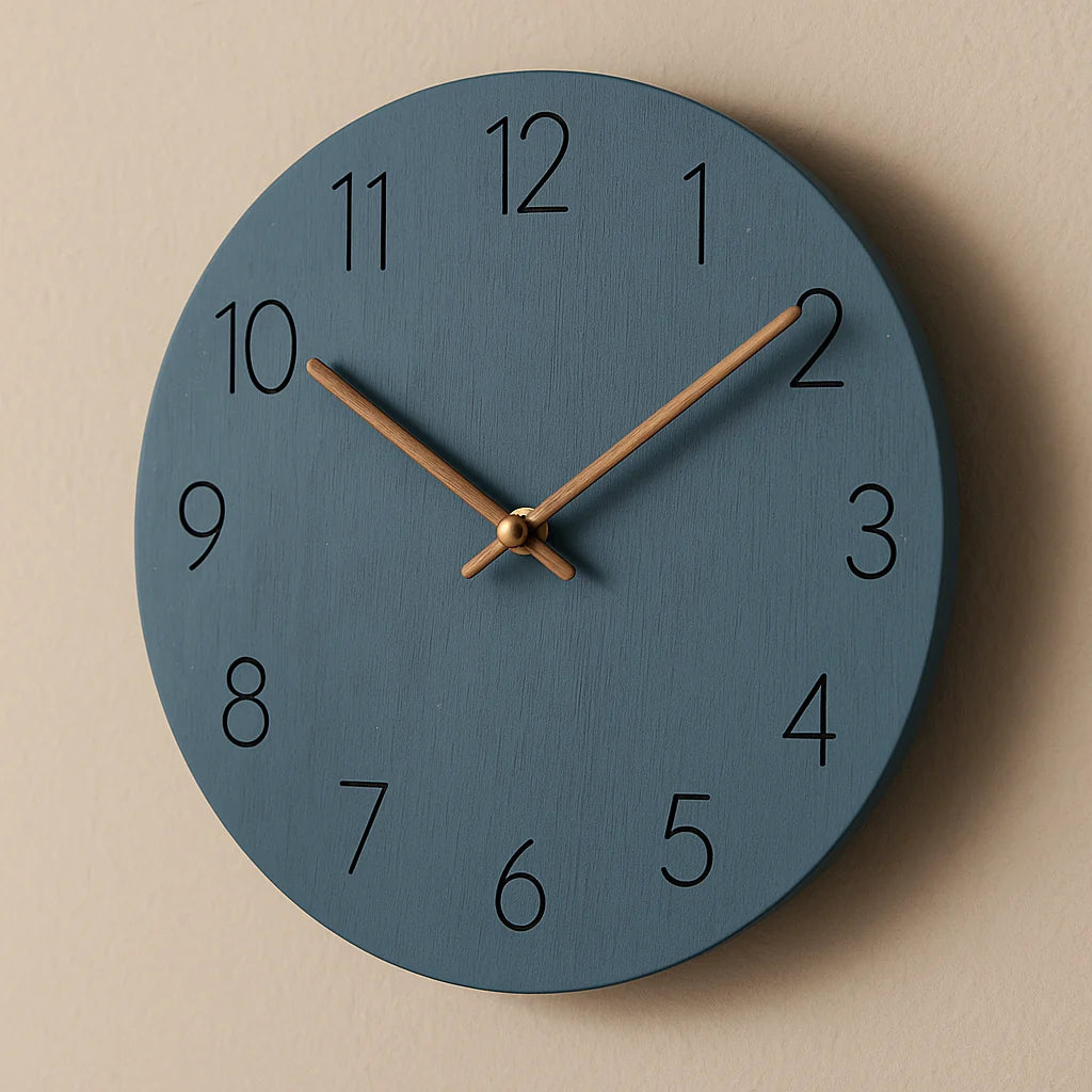 Wall Clock Silent Quartz Minimalist Wood Accents
