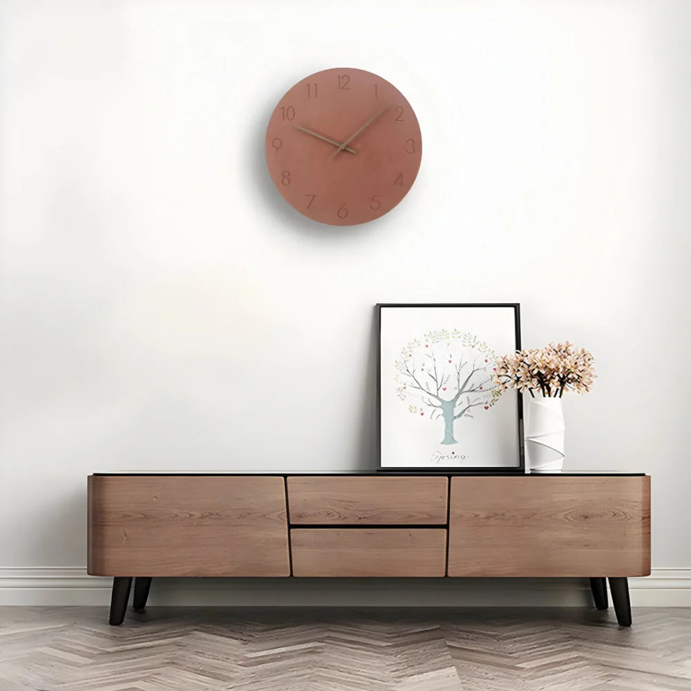 Wall Clock Silent Quartz Minimalist Wood Accents