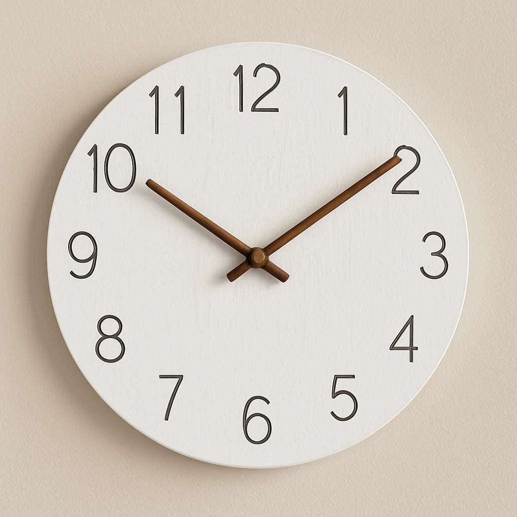 Wall Clock Silent Quartz Minimalist Wood Accents