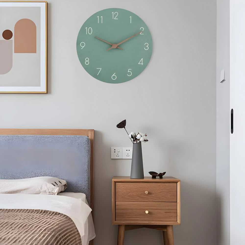 Wall Clock Silent Quartz Minimalist Wood Accents