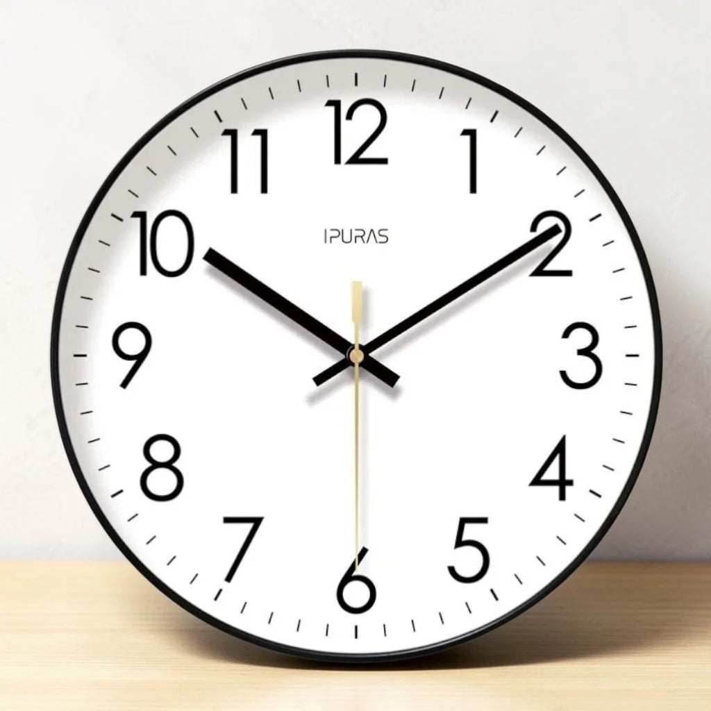 Wall Clock Silent Quartz Movement Glass Face Clear Numerals