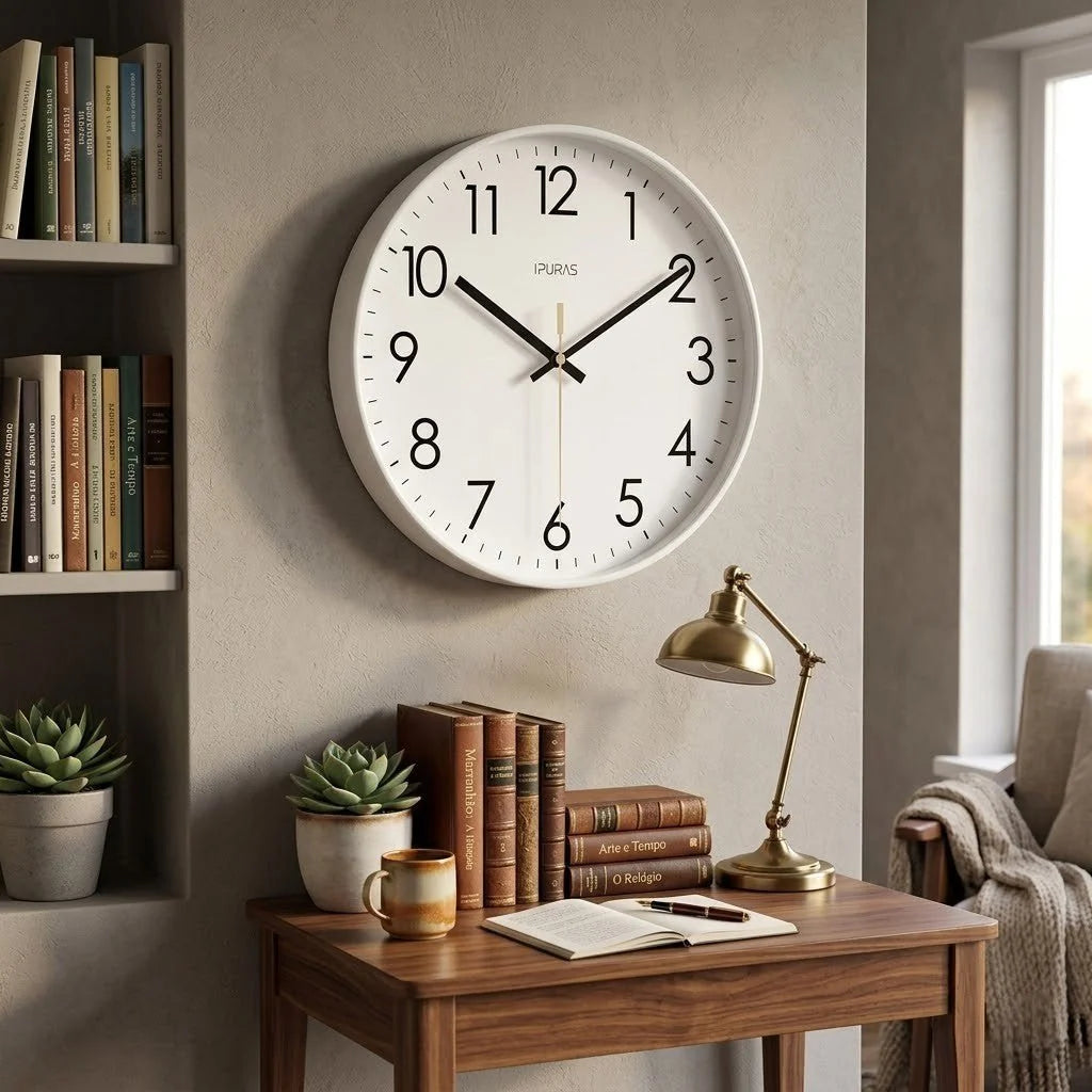 Wall Clock Silent Quartz Movement Glass Face Clear Numerals