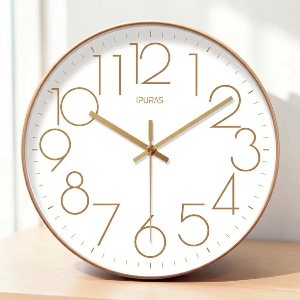 Wall Clock Silent Quartz Movement Glass Face Clear Numerals