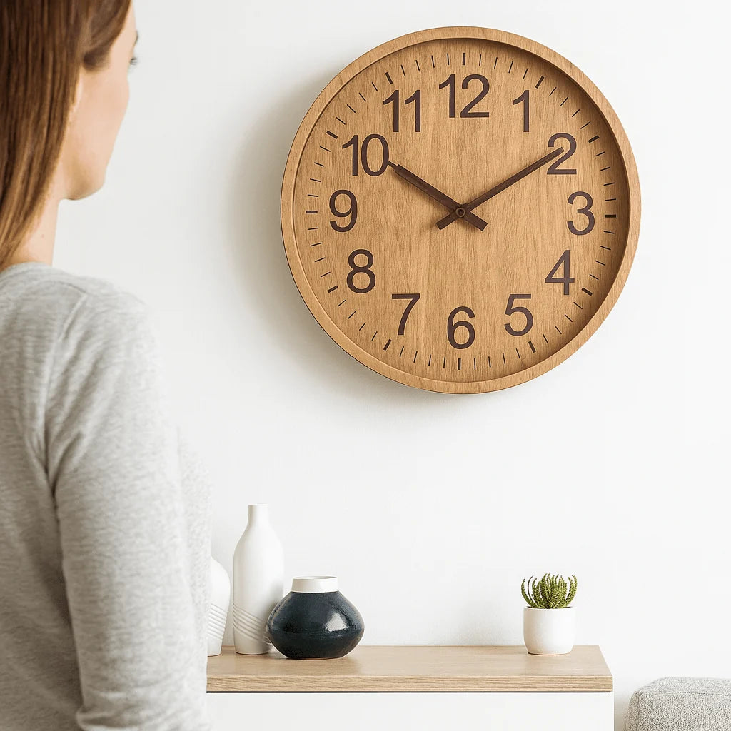 Wall Clock Silent Quartz Movement Natural Wood 30 Cm