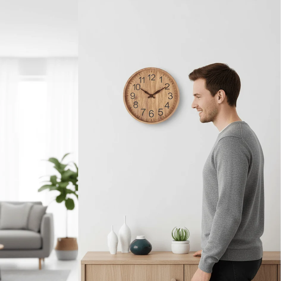 Wall Clock Silent Quartz Movement Natural Wood 30 Cm