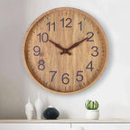 Wall Clock Silent Quartz Movement Natural Wood 30 Cm