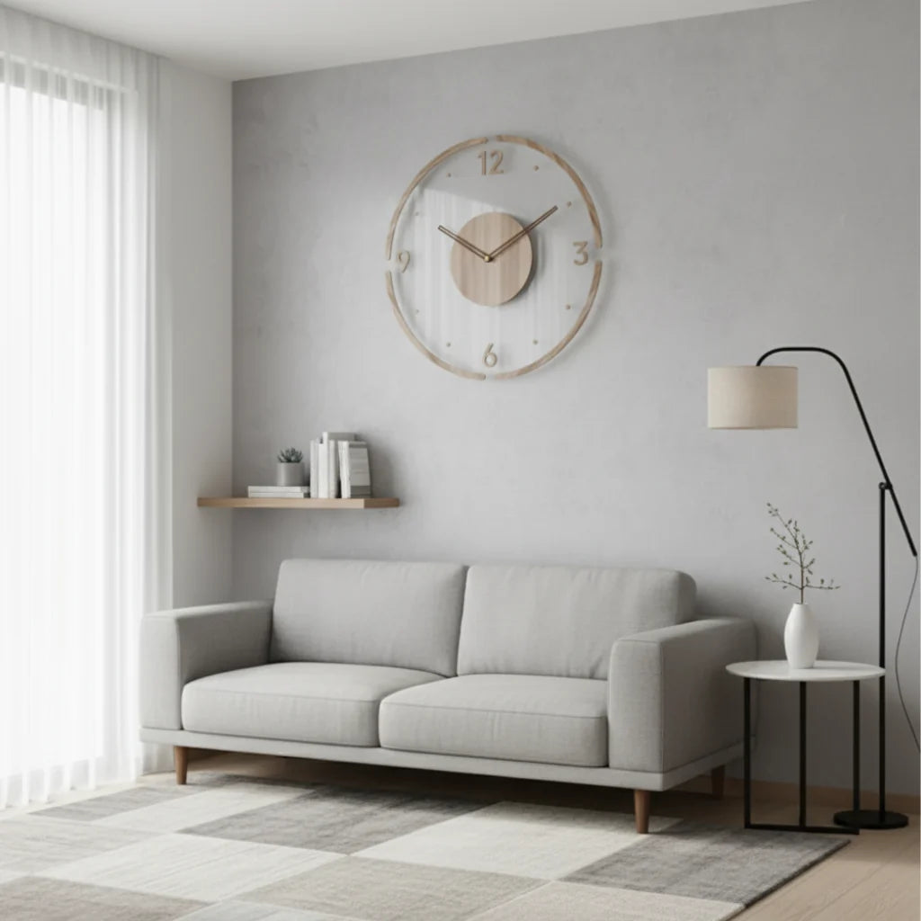 Wall Clock Silent Quartz Movement Wood & Acrylic 30cm