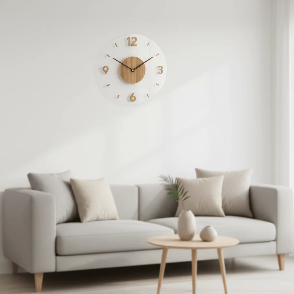 Wall Clock Silent Quartz Natural Wood 35 cm