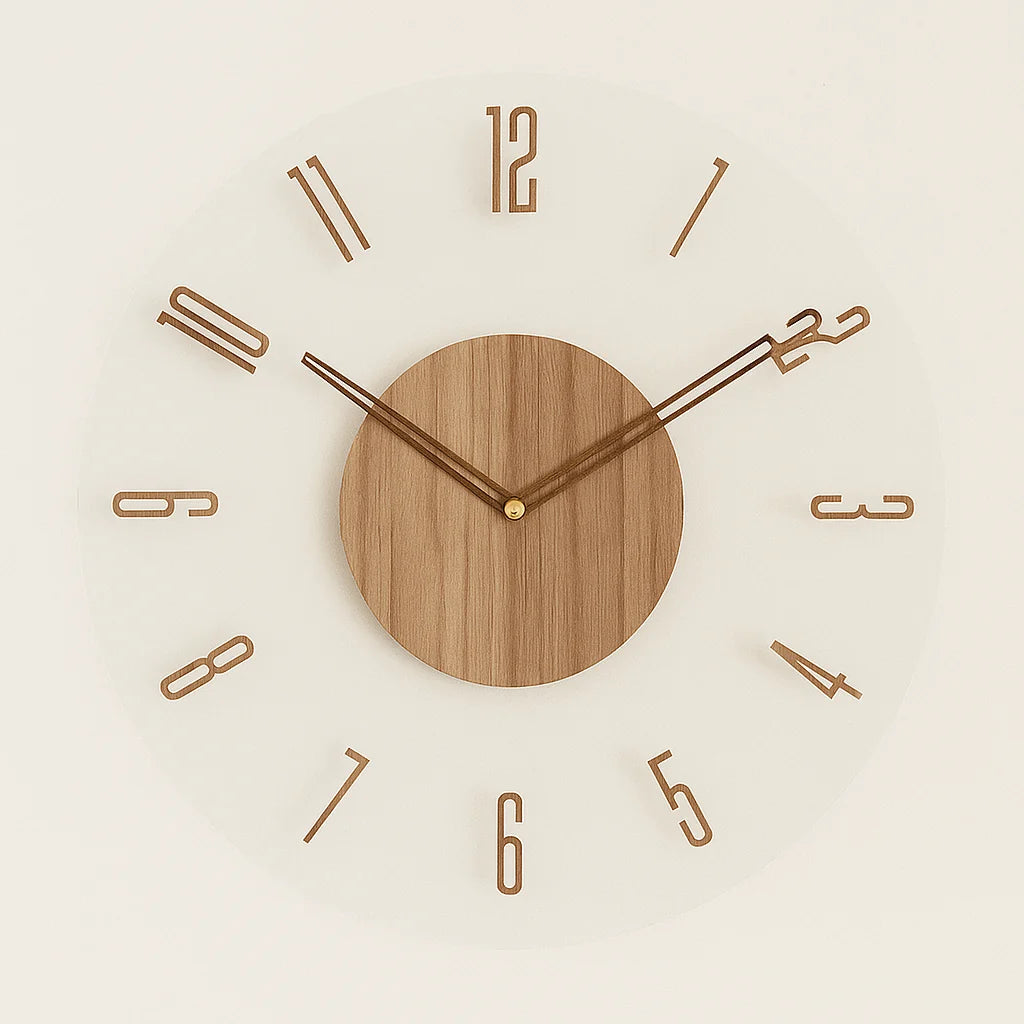 Wall Clock Silent Quartz Natural Wood 35 cm